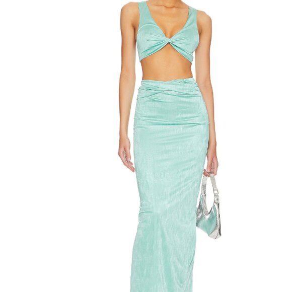 Superdown x Revolve Teal Velvet Two-Piece Set – XXS - Picture 2 of 3